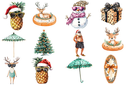 Christmas in July Watercolor Clipart PNG Bundle | Tropical Christmas Summer Holiday Clipart | Christmas Sublimation PNG