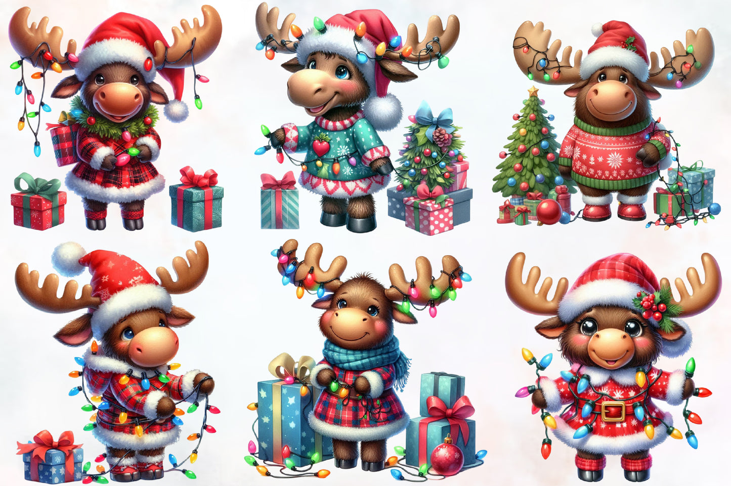 30 Christmas Moose PNG Watercolor Clipart Bundle Festive Reindeer Moose