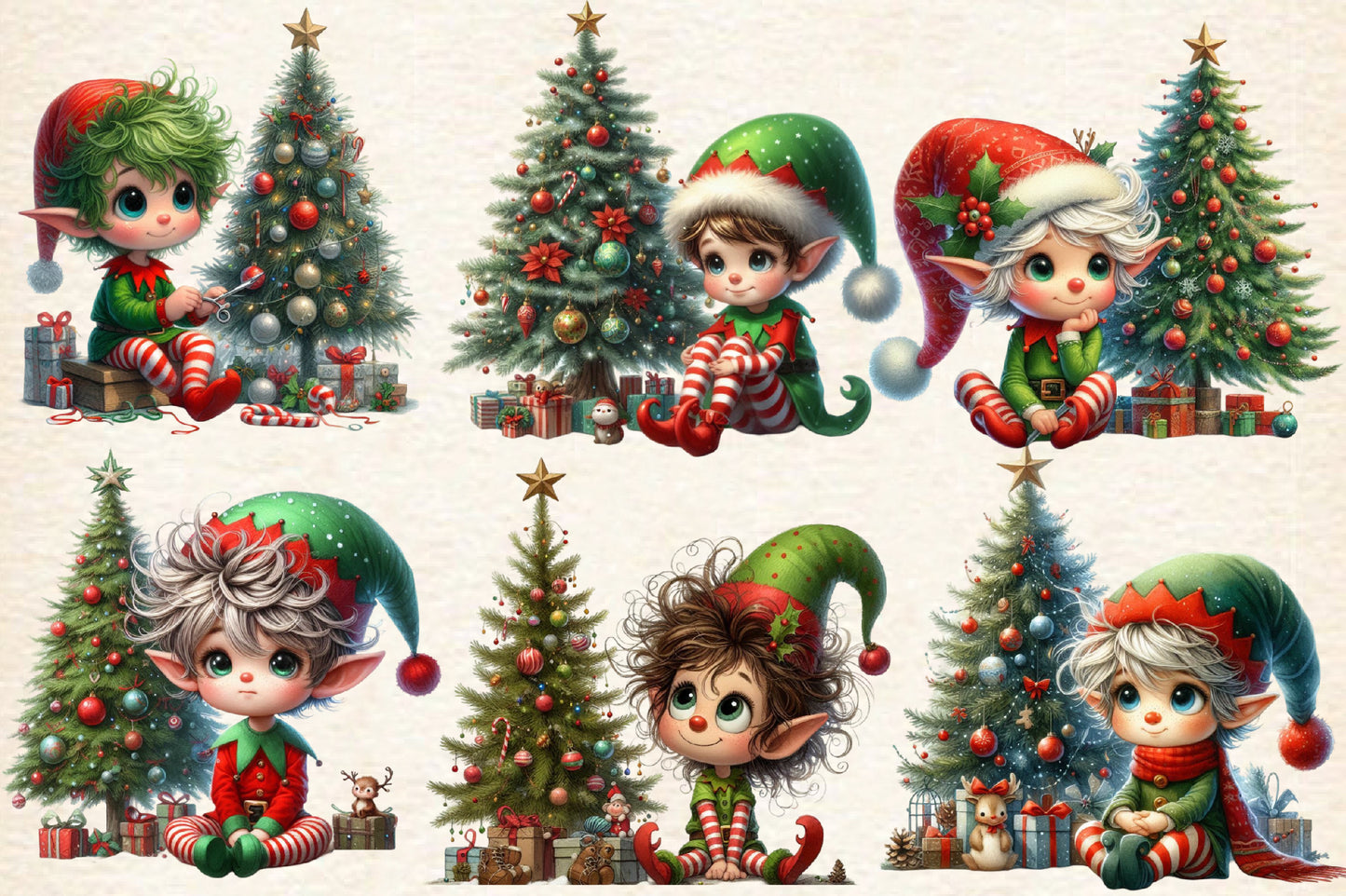 19 Watercolor Christmas Elf PNG Clipart Bundle Whimsical Holiday