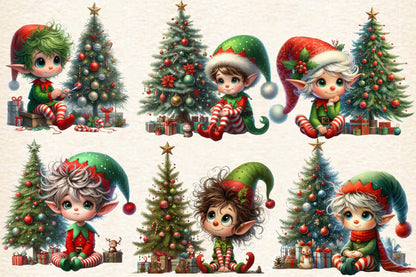 19 Watercolor Christmas Elf PNG Clipart Bundle Whimsical Holiday