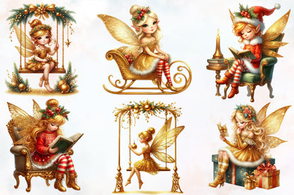 Christmas Gold Fairy PNG Bundle | Watercolor Christmas Fairy, Golden Fairy & Winter Holiday Girl Clipart