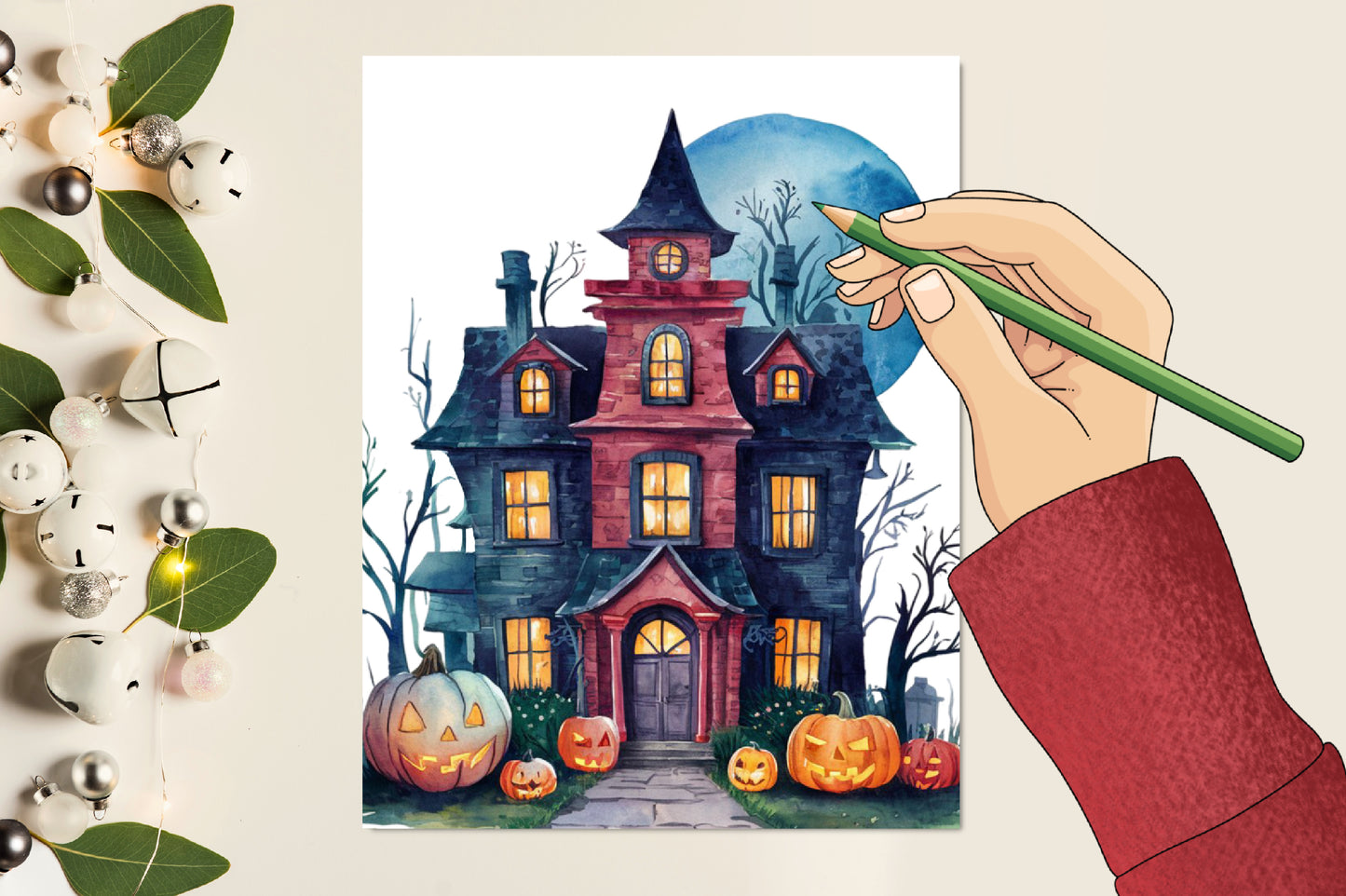21 Watercolor Halloween Haunted House PNG Clipart Bundle Spooky