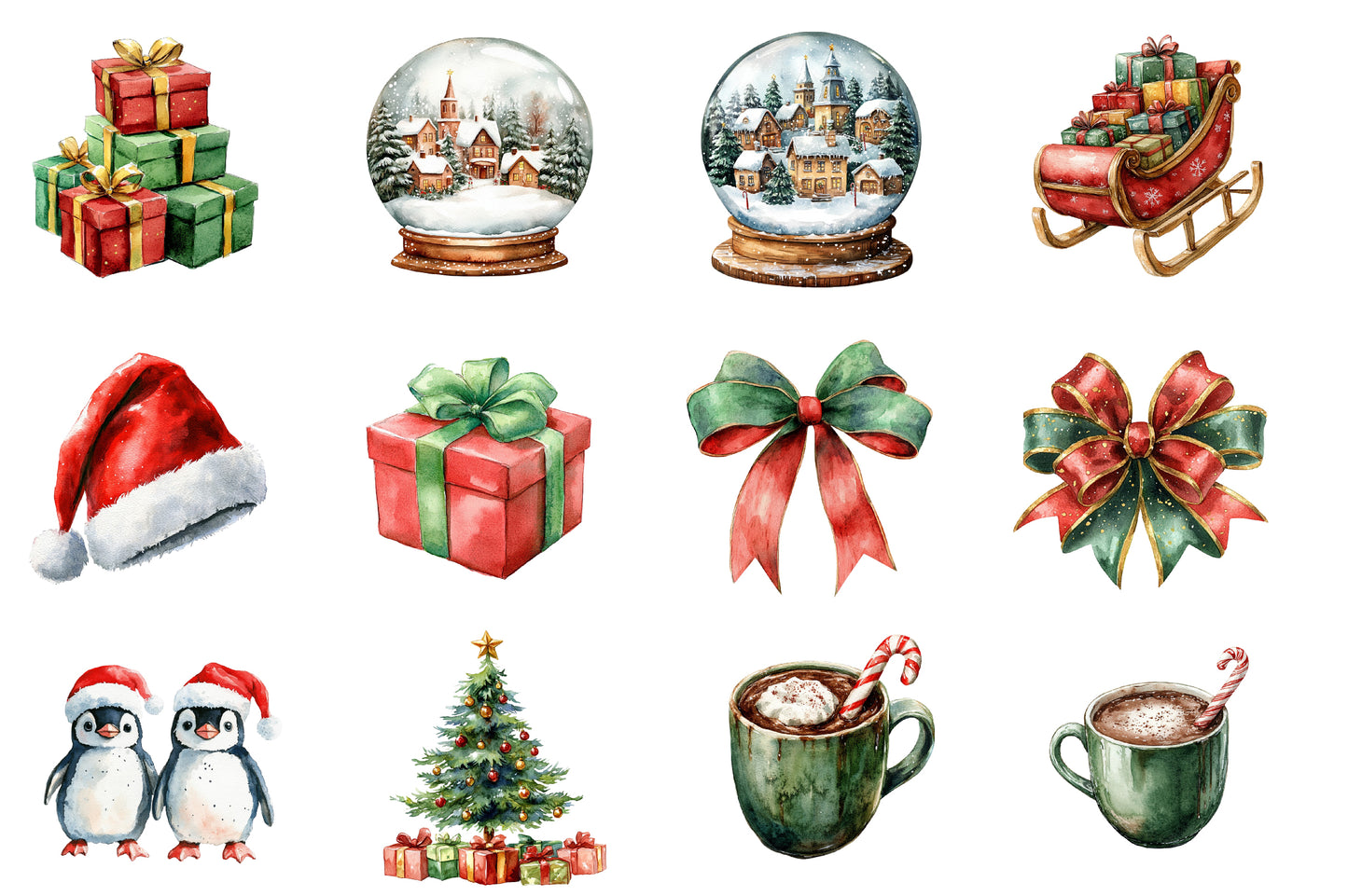 Christmas Clipart PNG Bundle | Watercolor Festive Holiday Clipart | Christmas Sublimation PNG Collection