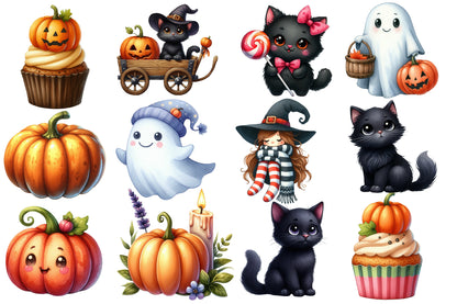 Halloween Season Clipart PNG Bundle | 53 Cute Halloween Witch Ghost Pumpkin Clipart