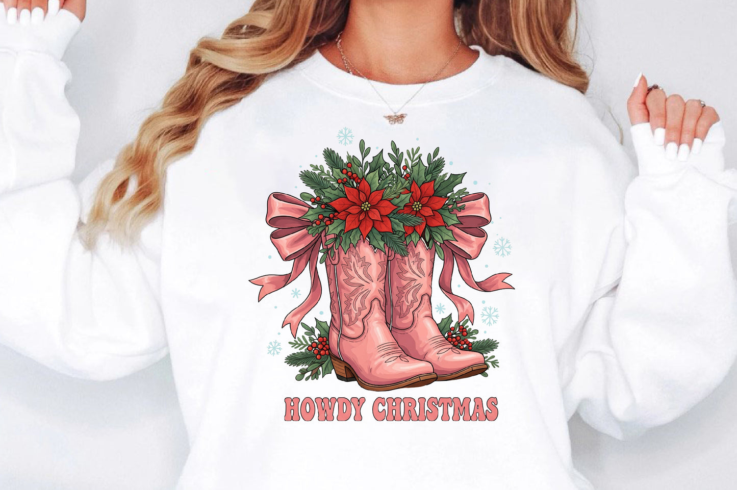 Pink Cowgirl Christmas Boots Howdy Christmas PNG