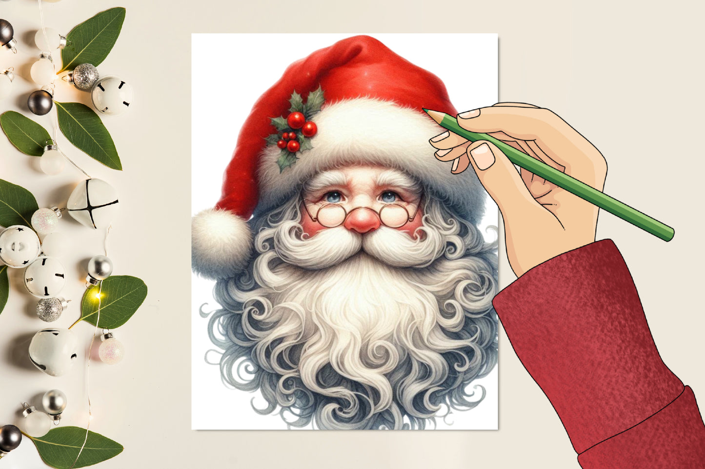 26 Watercolor Santa Claus Head PNG Clipart Bundle Christmas