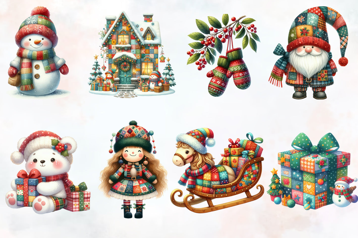 30 Christmas Patchwork PNG Bundle Cute Winter Holiday Sublimation Clipart