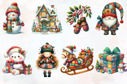 30 Christmas Patchwork PNG Bundle Cute Winter Holiday Sublimation Clipart