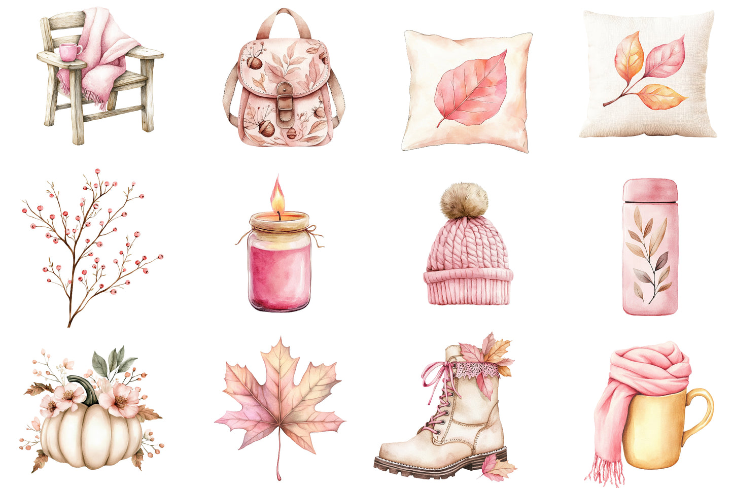 Autumn Serenity Clipart PNG Bundle | Watercolor Peaceful Fall Nature Clipart | Cozy Woodland Autumn PNG