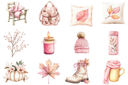 Autumn Serenity Clipart PNG Bundle | Watercolor Peaceful Fall Nature Clipart | Cozy Woodland Autumn PNG