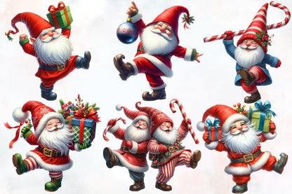 Christmas Break Dancing Gnome Clipart PNG Bundle | Funny Santa Gnome Christmas | Dancing Gnome Sublimation