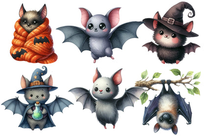 Halloween Bats Clipart PNG Bundle | Cute Bat PNG, Witch Bat Clipart, Kawaii Halloween Bat, Spooky Bat Sublimation