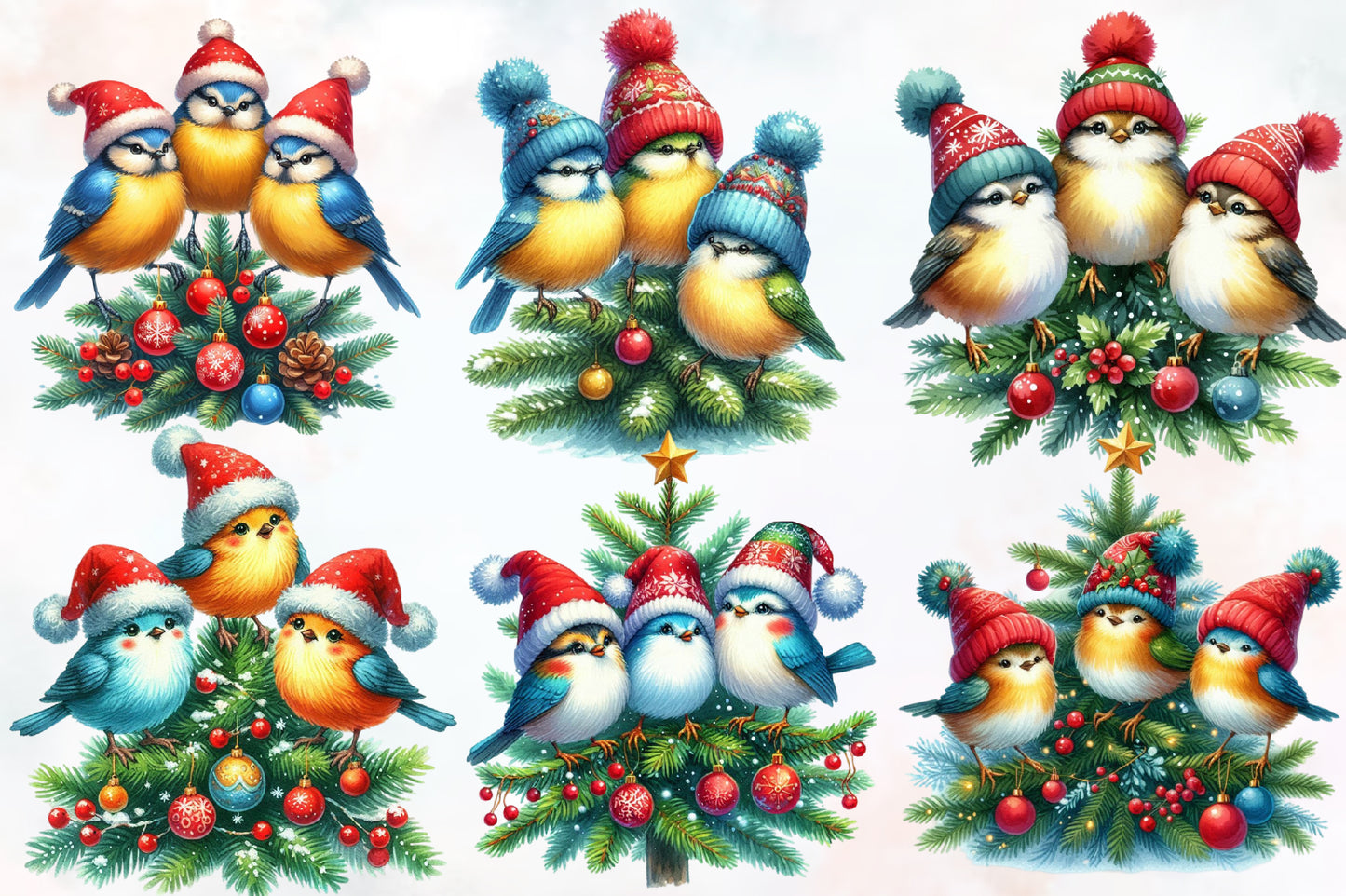 Watercolor Christmas Birds PNG Bundle 24 Festive Bird Clipart