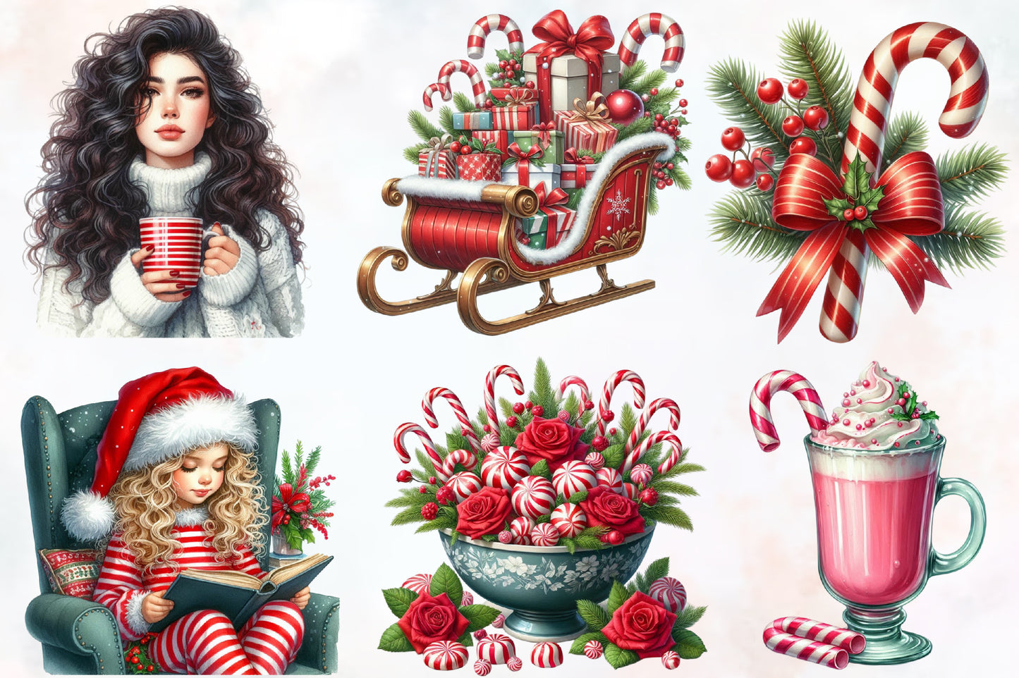 Cozy Winter Candy Cane Christmas Clipart PNG Bundle | Christmas Candy Cane & Winter Clipart