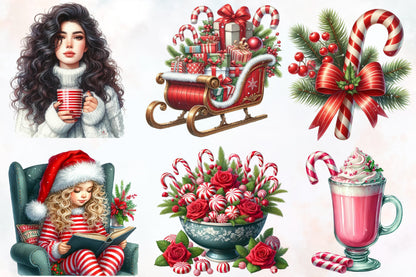 Cozy Winter Candy Cane Christmas Clipart PNG Bundle | Christmas Candy Cane & Winter Clipart