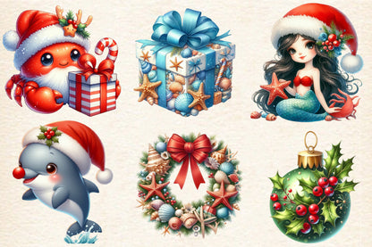 28 Christmas Nautical Sublimation PNG Coastal Ocean Winter Clipart Bundle