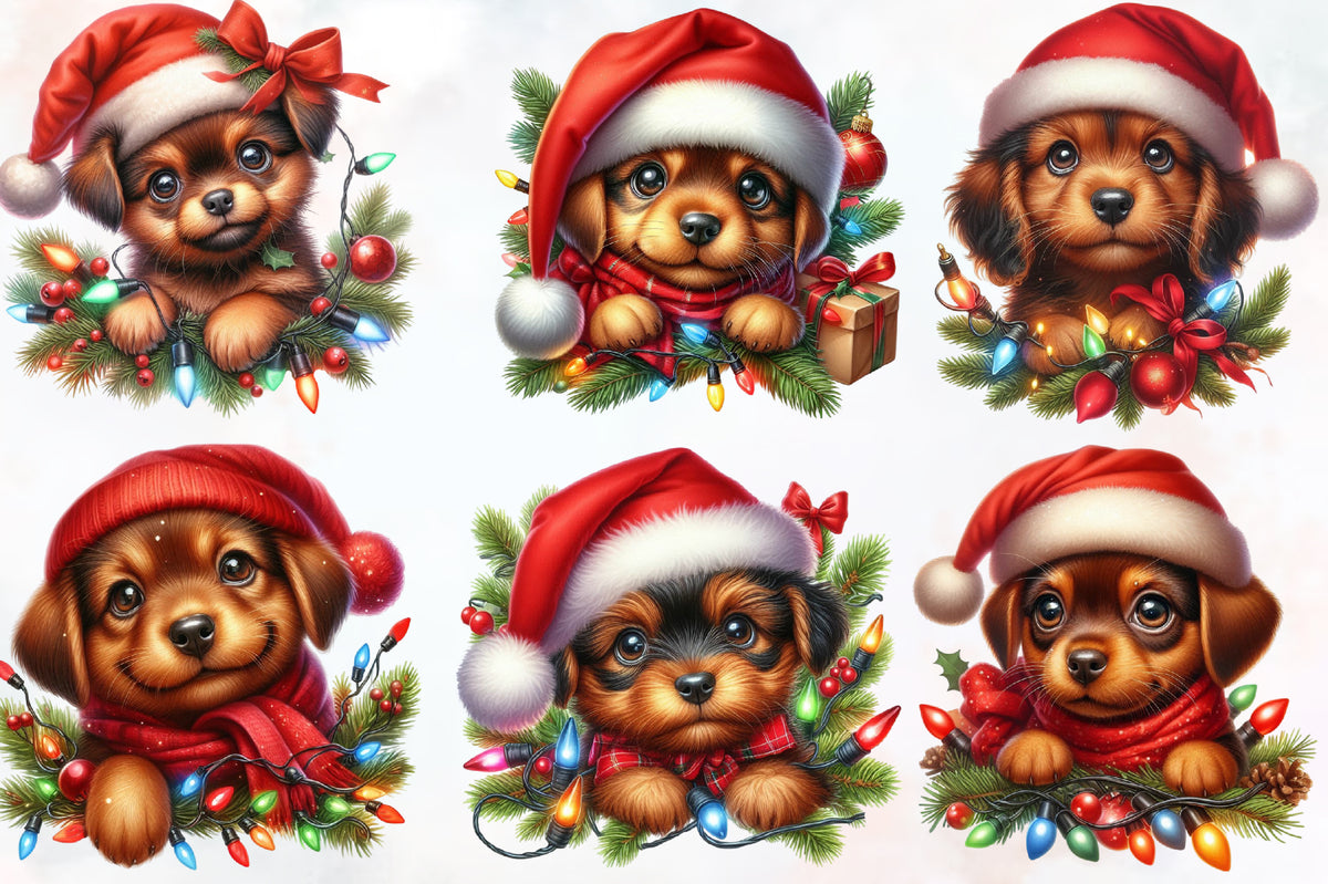 Funny Christmas Dog PNG Bundle Watercolor Cute Puppy Holiday Clipart