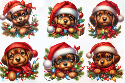 Funny Christmas Dog PNG Bundle Watercolor Cute Puppy Holiday Clipart