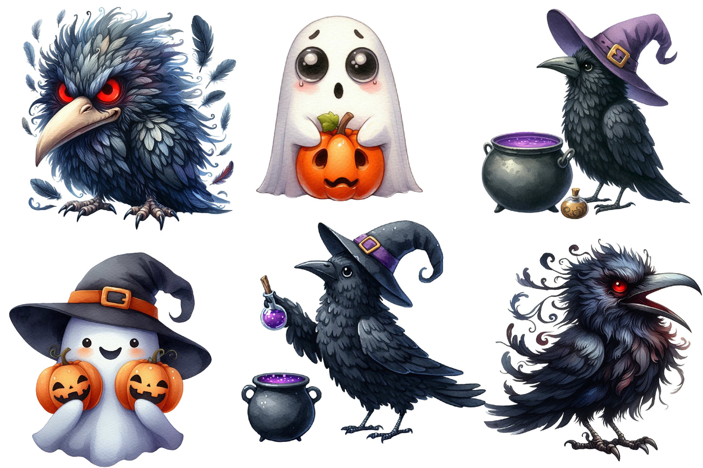 Quirky Halloween Watercolor Clipart PNG Bundle | Cute Spooky Halloween Clipart | Halloween Sublimation PNG