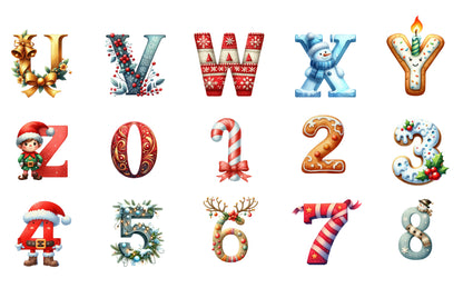 Christmas Alphabet Clipart PNG Bundle | Watercolor Festive Christmas Alphabet Letters | Holiday ABC PNG