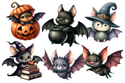Halloween Bats Clipart PNG Bundle | Cute Bat PNG, Witch Bat Clipart, Kawaii Halloween Bat, Spooky Bat Sublimation