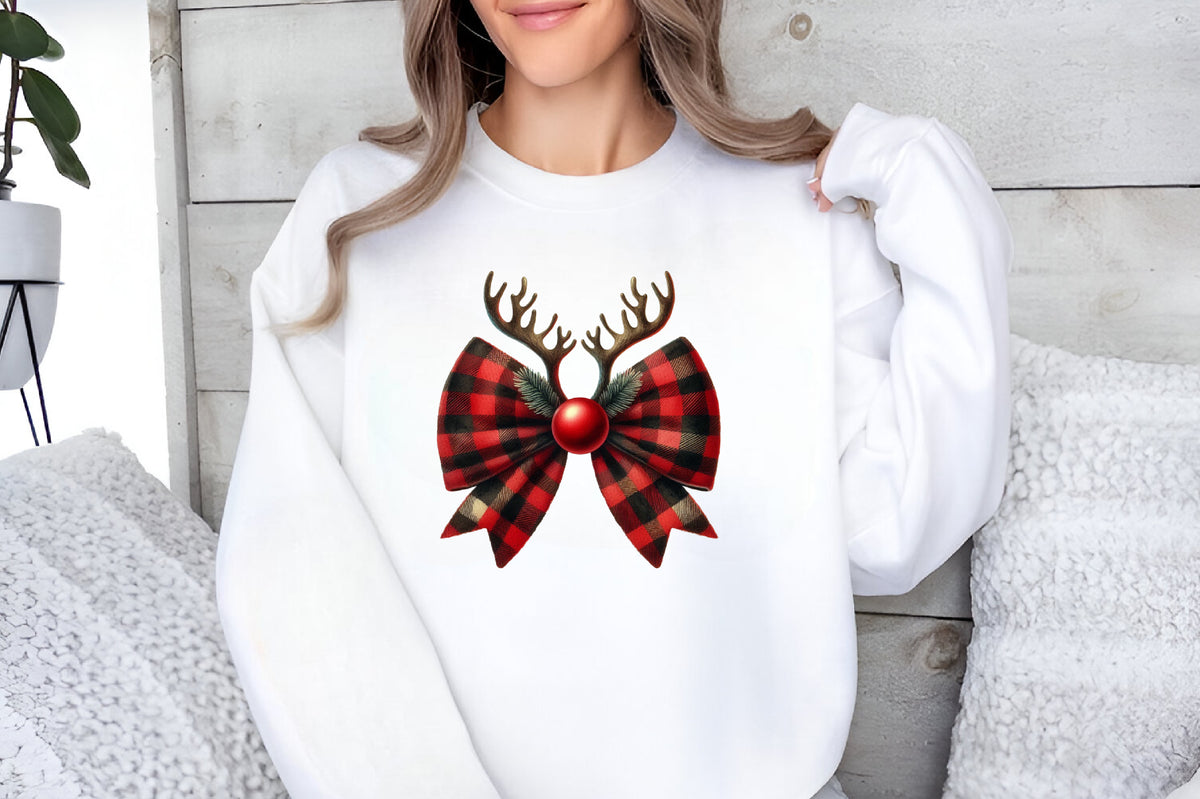 Christmas Reindeer Bow PNG Buffalo Plaid Holiday Clipart