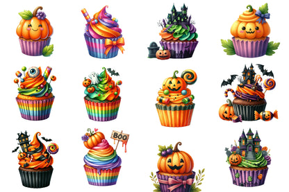 Halloween Cupcake Clipart PNG Bundle | Cute Spooky Cupcakes, Pumpkin Cupcake PNG,