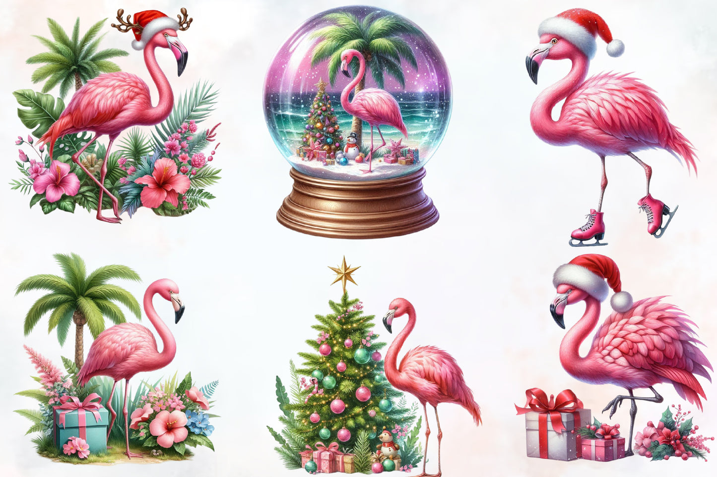 19 Christmas Flamingo PNG Clipart Bundle Watercolor Cute Holiday Flamingo