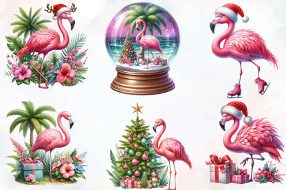 19 Christmas Flamingo PNG Clipart Bundle Watercolor Cute Holiday Flamingo