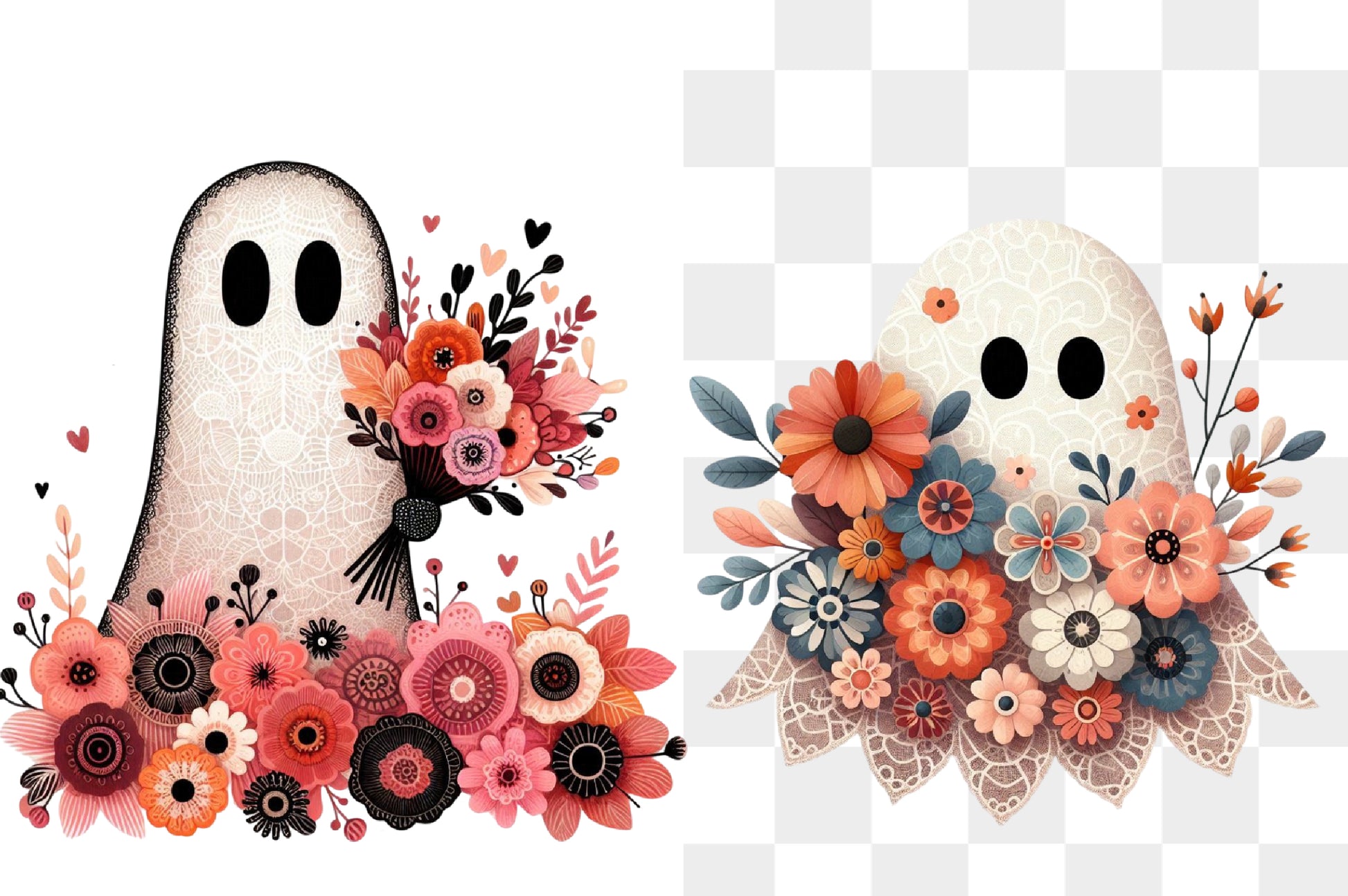 Cute Lace Ghost PNG Floral Halloween Ghost Sublimation Design