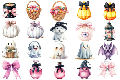 Pastel Halloween Clipart PNG Bundle | Cute Ghosts, Bats, Owl & Halloween Animals