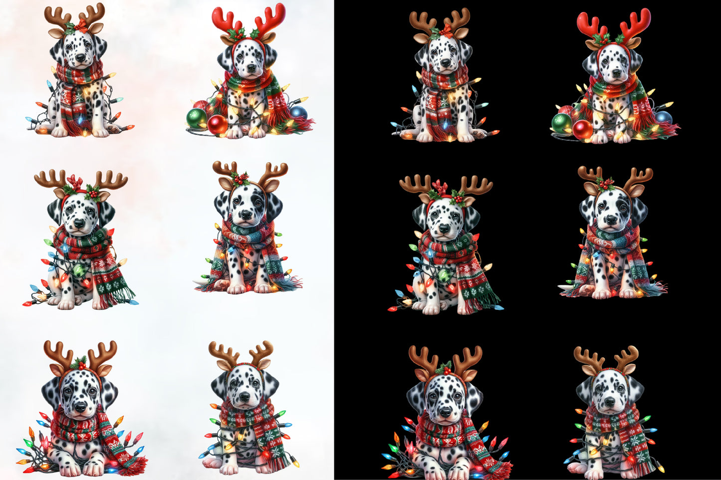 20 Christmas Dalmatian Puppy PNG Clipart Bundle Watercolor Reindeer Dog