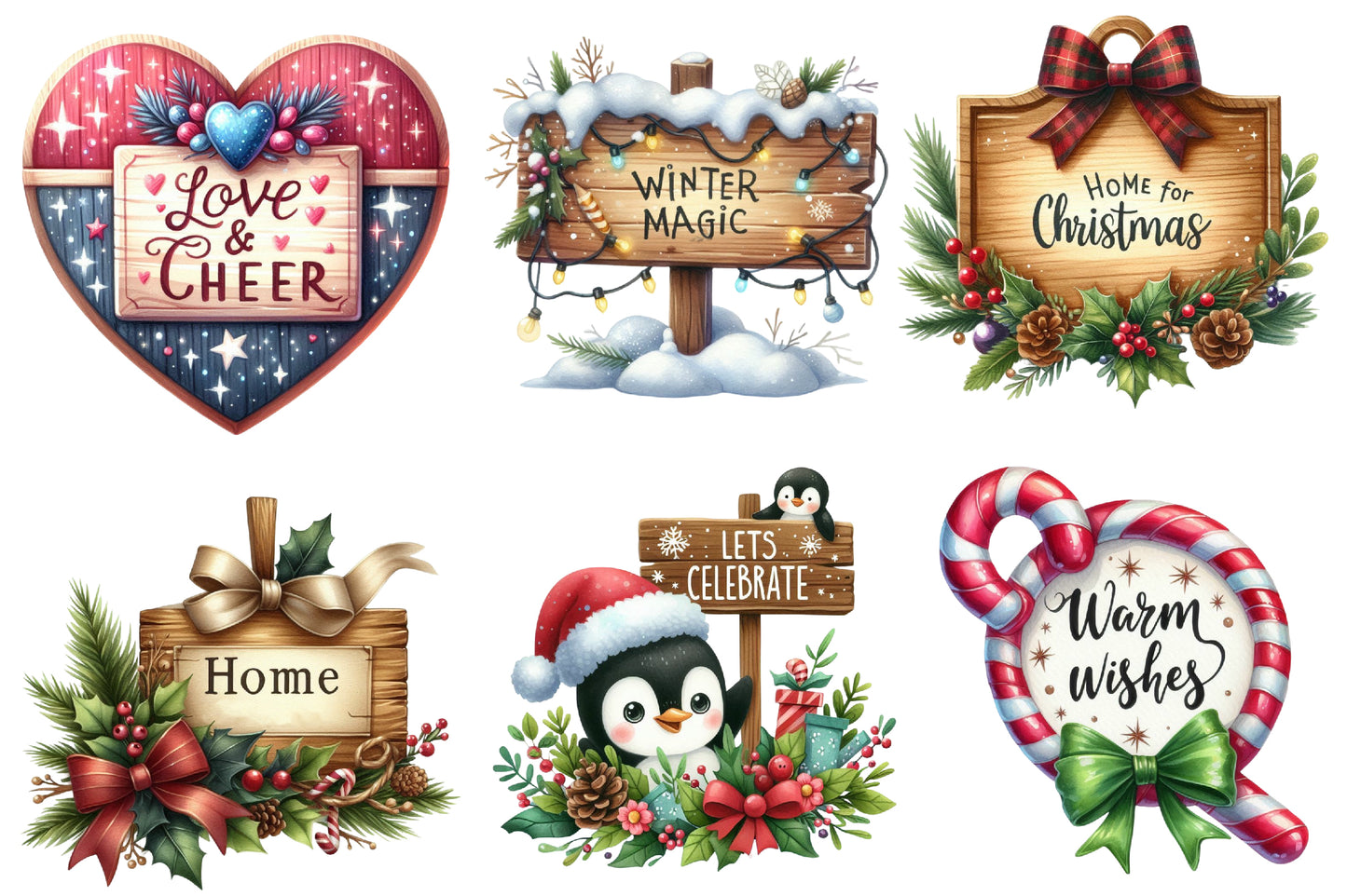 Christmas Sign Board Clipart PNG Bundle | Rustic Christmas Signs & Holiday Wood Signs | Christmas Sublimation PNG