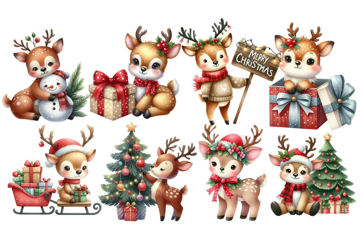 Christmas Reindeer Clipart PNG Bundle | Cute Reindeer, Santa Reindeer, Christmas Deer, Red Sweater & Holiday Reindeer