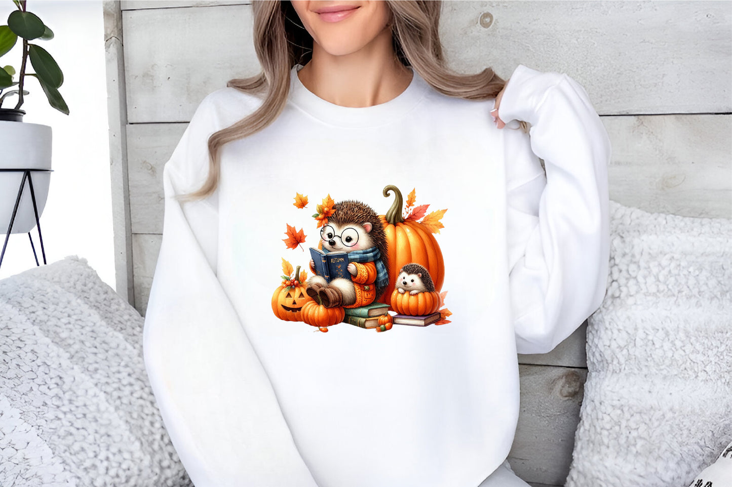 25 Watercolor Autumn Hedgehog PNG Cute Fall Hedgehog Reading Pumpkin Clipart