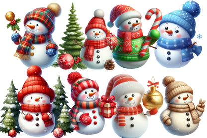 Christmas Snowman Clipart PNG Bundle | Watercolor Cute Christmas Snowman Clipart | Festive Winter Snowman Sublimation PNG