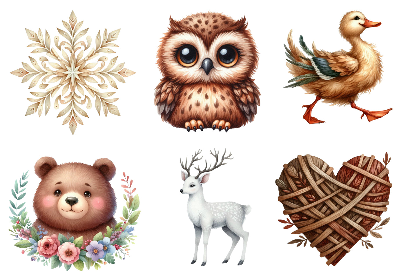 Christmas Animals Clipart PNG Bundle | Woodland Christmas Animal Watercolor Clipart | Rustic Winter Sublimation PNG
