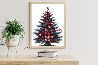 24 Watercolor Christmas Gingham Tree PNG Bundle Buffalo Plaid Holiday