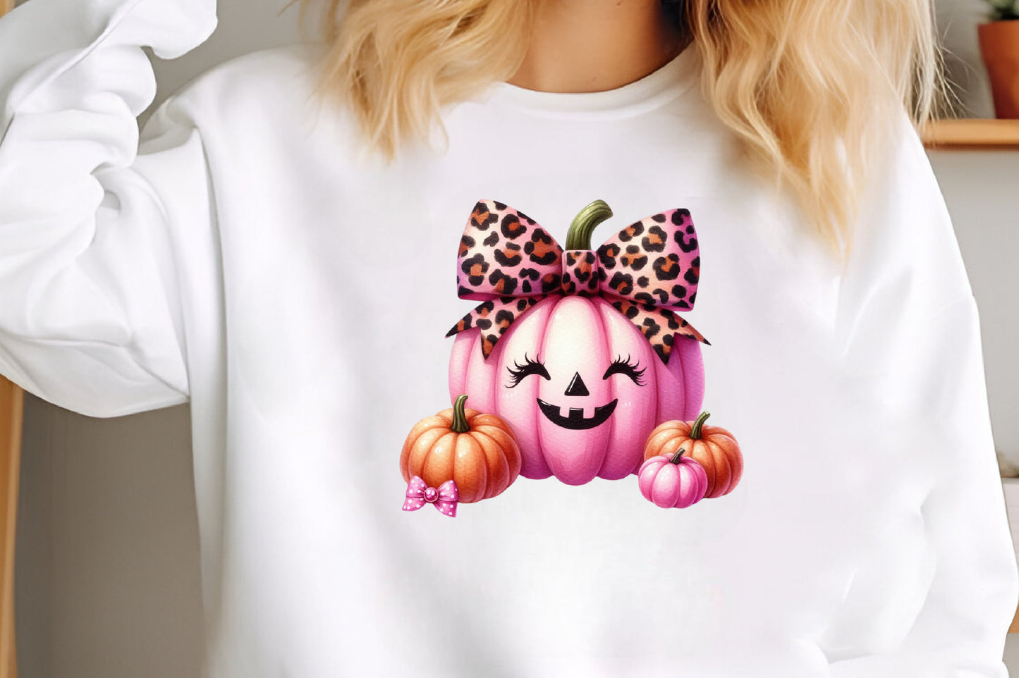 48 Halloween Pink Pumpkin PNG Bundle Leopard Bow Cute Fall Clipart