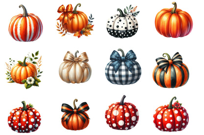 Fall Pumpkin PNG Bundle | Plaid Pumpkin Clipart, Buffalo Check Pumpkin, Pumpkin Bow PNG