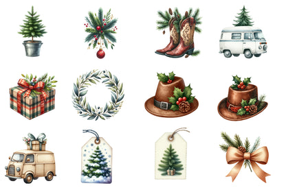 Neutral Christmas Clipart PNG Bundle | Rustic Christmas Watercolor Clipart | Woodland Holiday Sublimation PNG