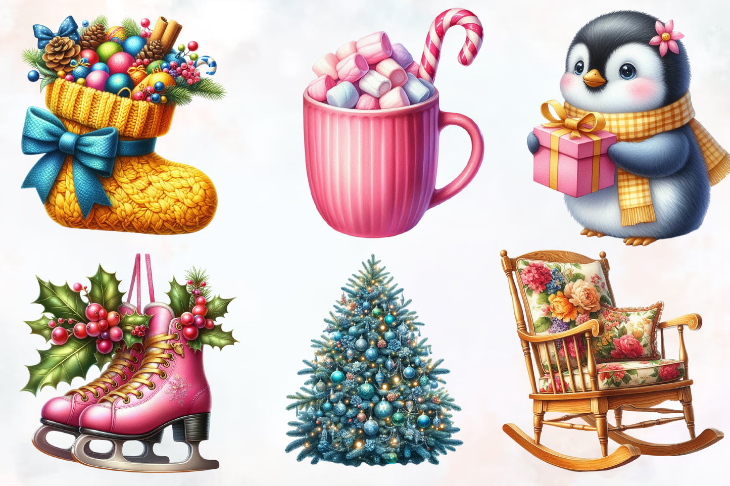 Cute Christmas Clipart PNG Bundle 22 Watercolor Holiday Designs