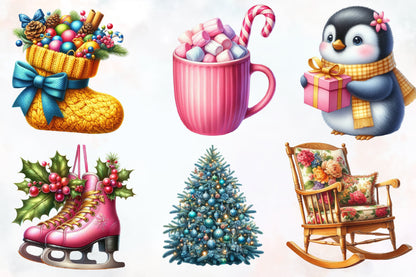 Cute Christmas Clipart PNG Bundle 22 Watercolor Holiday Designs