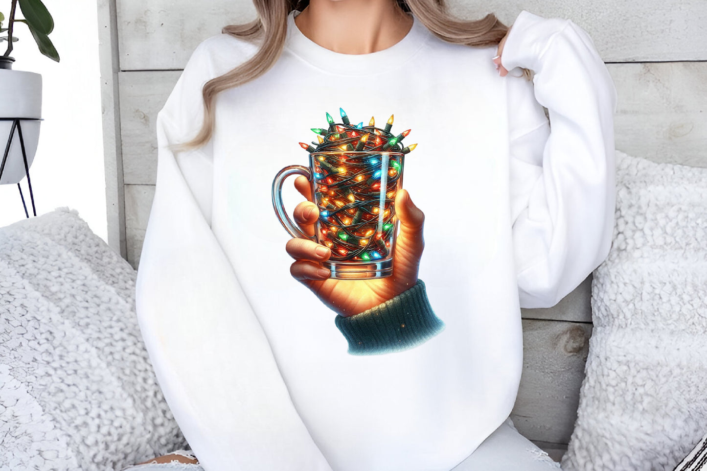 Christmas Light Mug PNG Christmas Lights Coffee Cup Holiday Sublimation Design