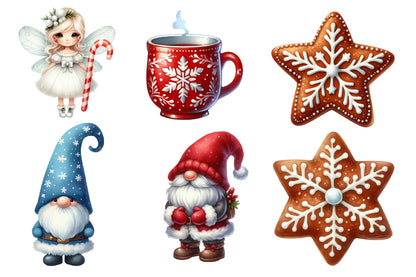 Christmas Watercolor Clipart PNG Bundle | Cute Festive Christmas Watercolor Clipart | Holiday Sublimation PNG
