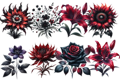 Halloween Wildflowers Clipart PNG Bundle | Gothic Flowers PNG, Dark Floral Clipart, Halloween Flower Sublimation,