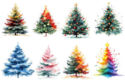 Abstract Watercolor Christmas Tree PNG Bundle | Modern Holiday Tree Clipart | Festive Winter Christmas Tree PNG