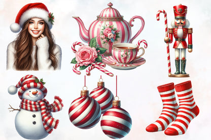 Cozy Winter Candy Cane Christmas Clipart PNG Bundle | Christmas Candy Cane & Winter Clipart