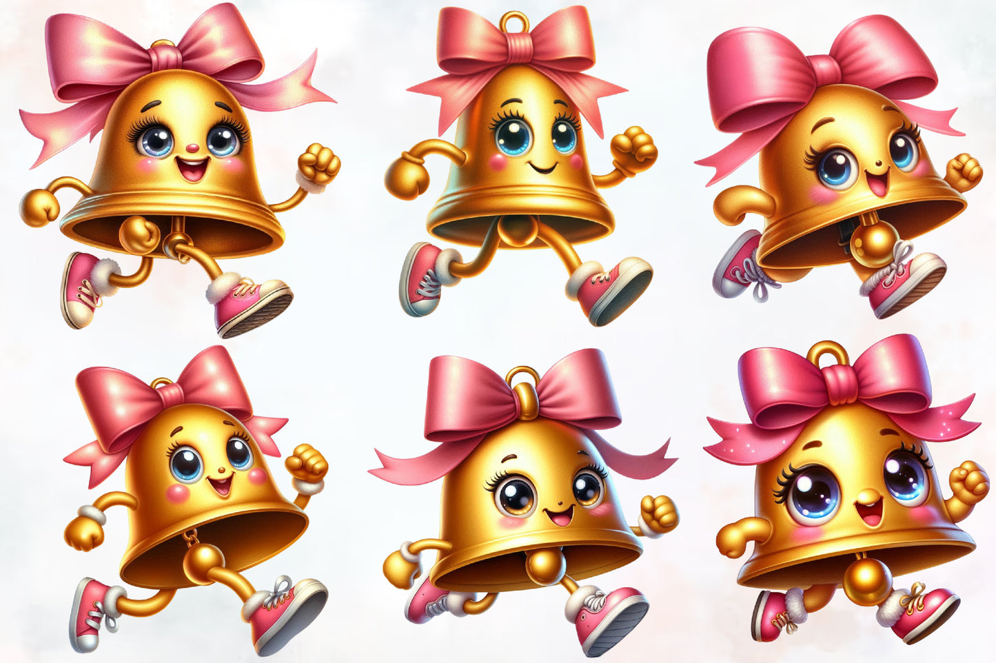 Christmas Bells PNG Clipart Bundle | Watercolor Cute Pink Bow Bells, Kawaii Christmas Bell Designs