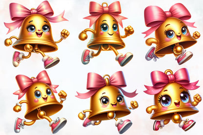 Christmas Bells PNG Clipart Bundle | Watercolor Cute Pink Bow Bells, Kawaii Christmas Bell Designs